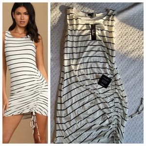 Lulus Striped Ruched Bodycon Mini Dress XL